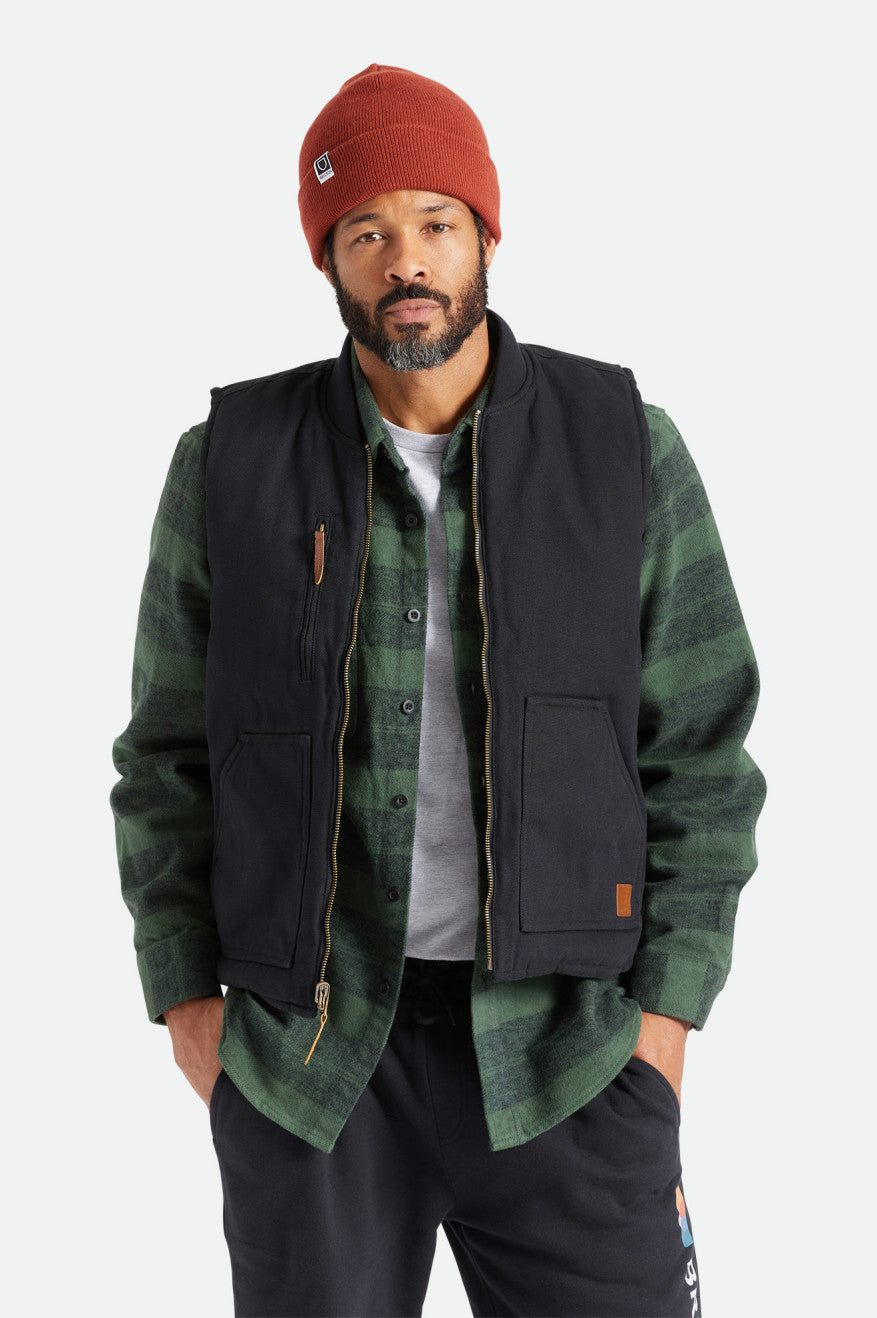 Men's Brixton Abraham Reversible Vest Jackets Black | 6392704-BC