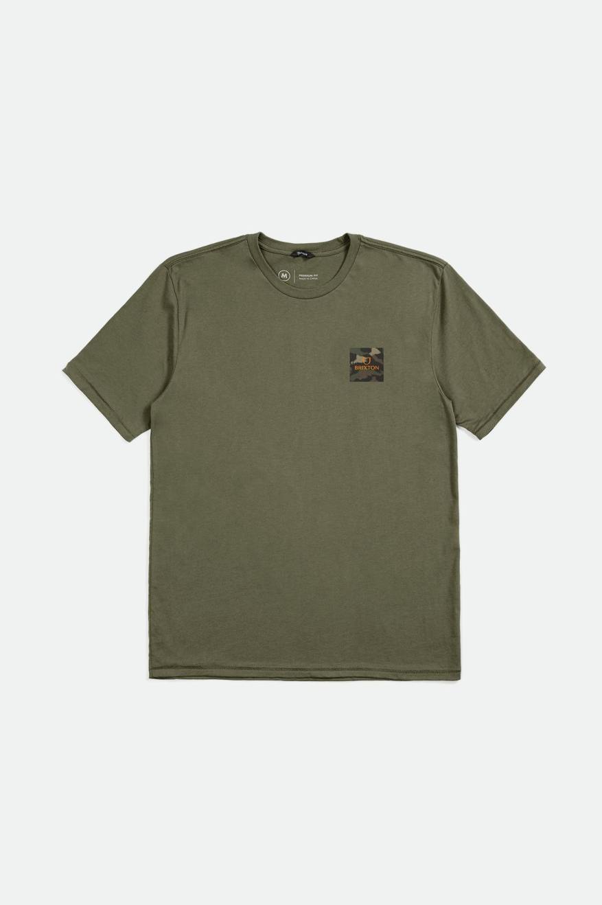 Men's Brixton Alpha Block S/S Tailored Tops Olive / Orange / Camo | 3891720-UQ