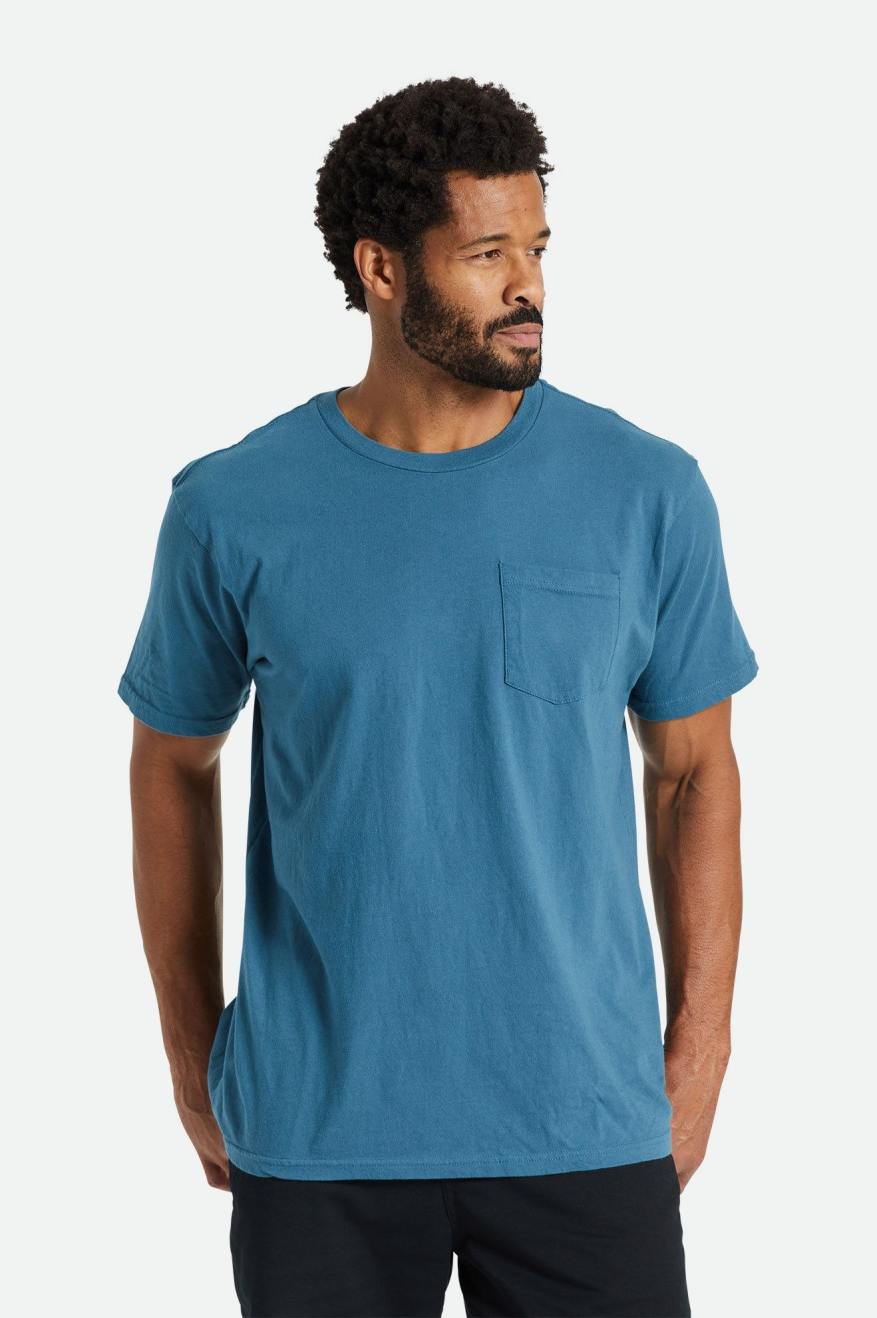 Men's Brixton Basic S/S Pocket Tops Turquoise | 1256348-QC