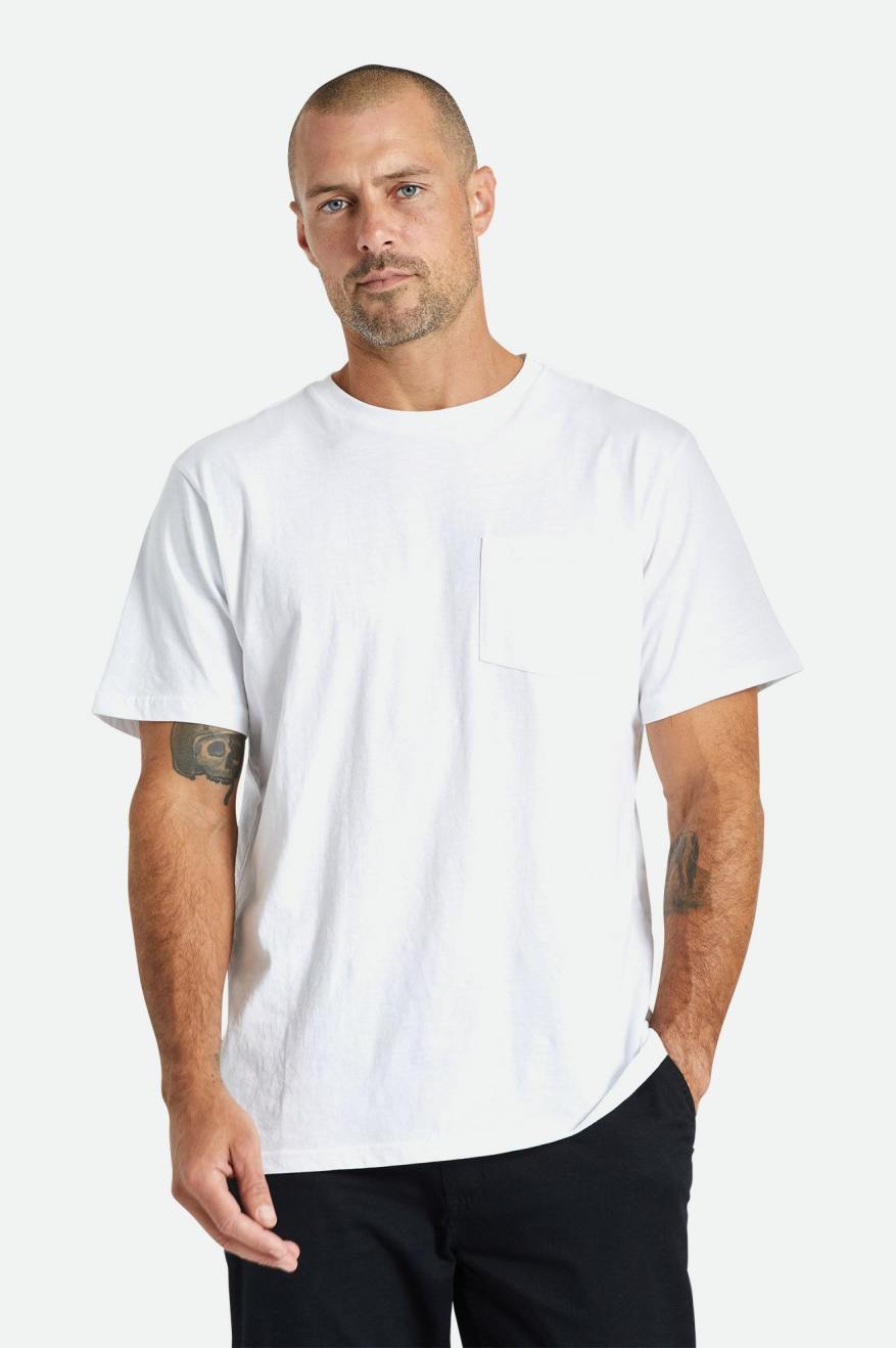 Men's Brixton Basic S/S Pocket Tops White | 3925847-MU