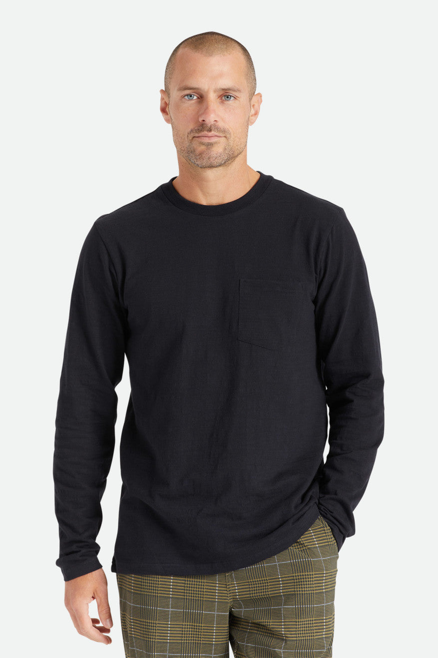 Men's Brixton Basic Slub L/S Pocket Knitwear Black | 3025947-GK