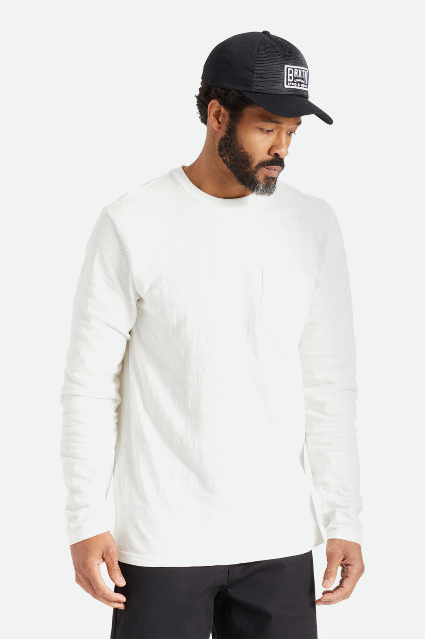 Men's Brixton Basic Slub L/S Pocket Knitwear White | 8643257-GY