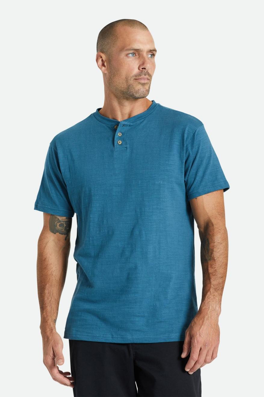 Men's Brixton Basic Slub S/S Henley Knitwear Turquoise | 4385706-JH