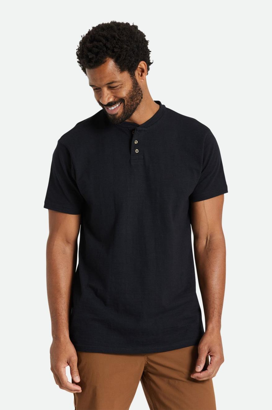 Men's Brixton Basic Slub S/S Henley Knitwear Black | 6570849-JD