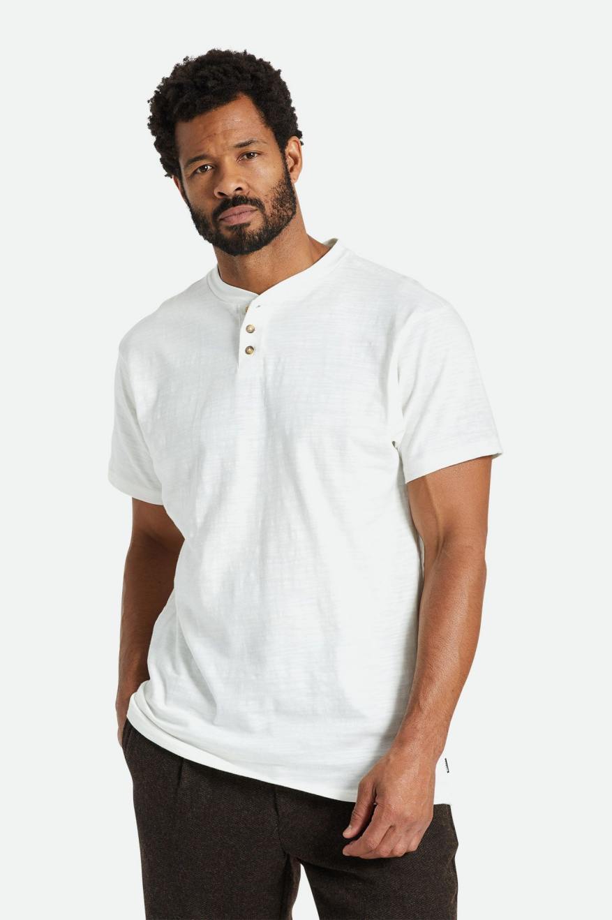 Men's Brixton Basic Slub S/S Henley Knitwear White | 7806359-KJ