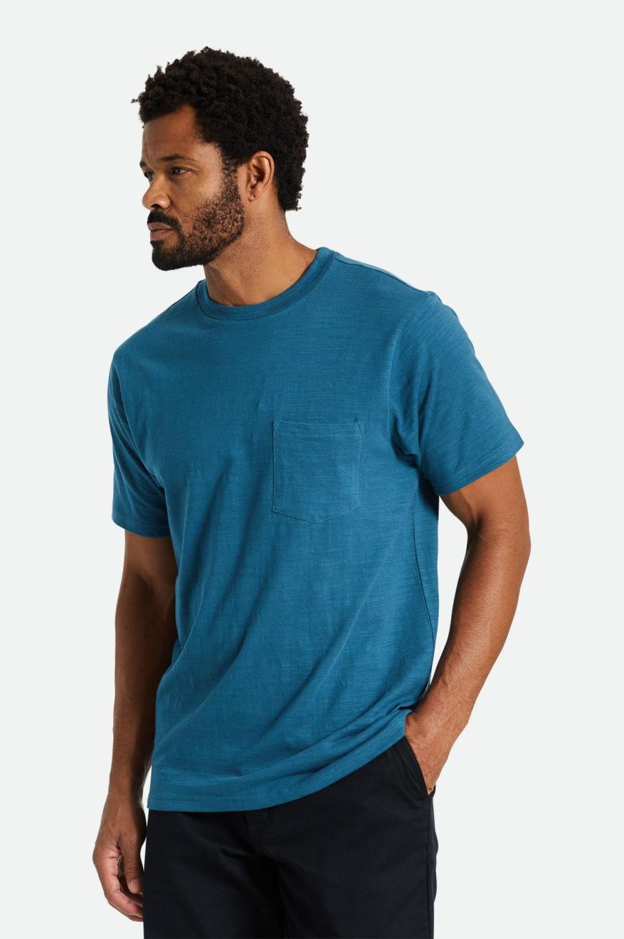 Men's Brixton Basic Slub S/S Pocket Knitwear Turquoise | 6097153-QA