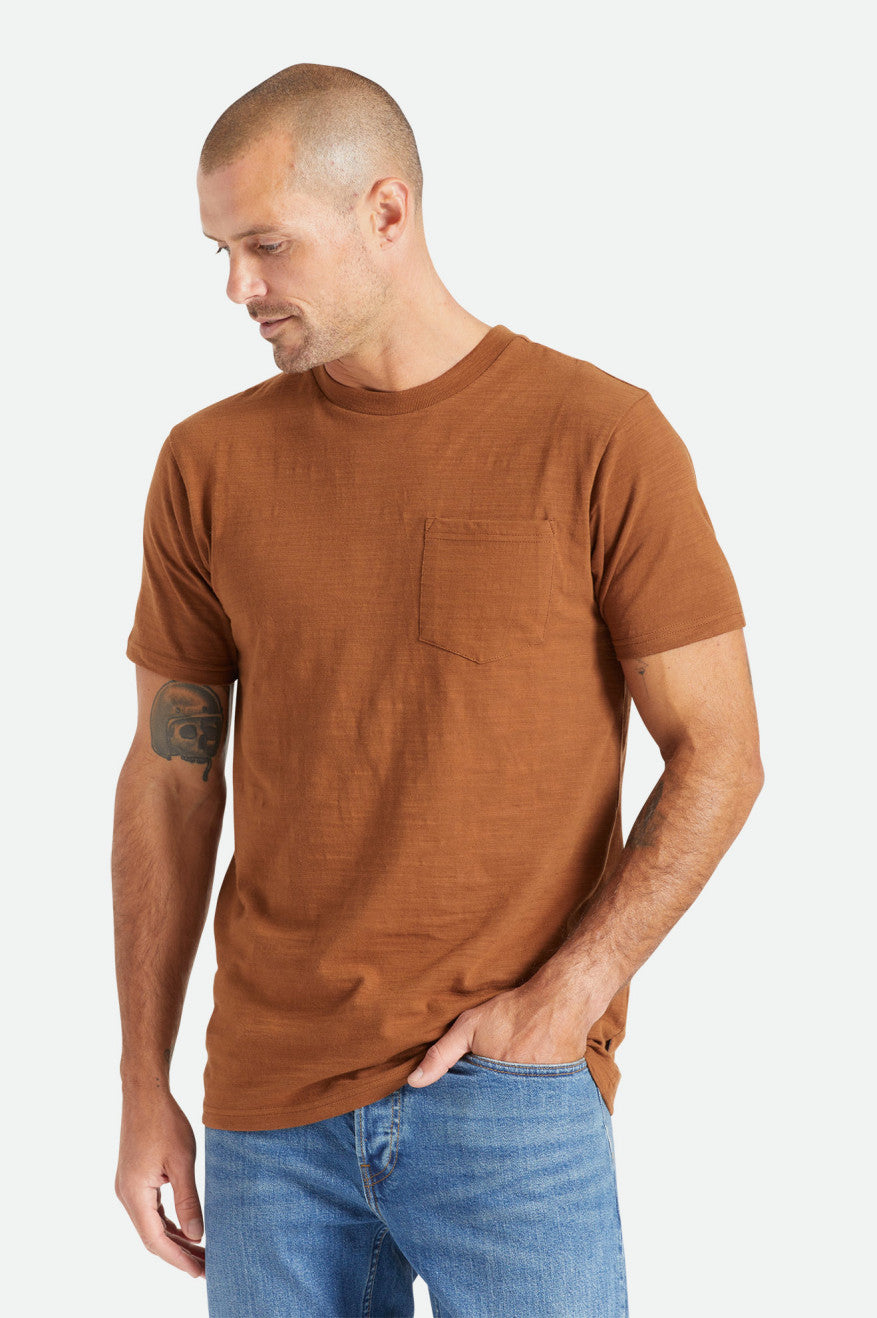 Men's Brixton Basic Slub S/S Pocket Tops Brown | 8302465-EZ