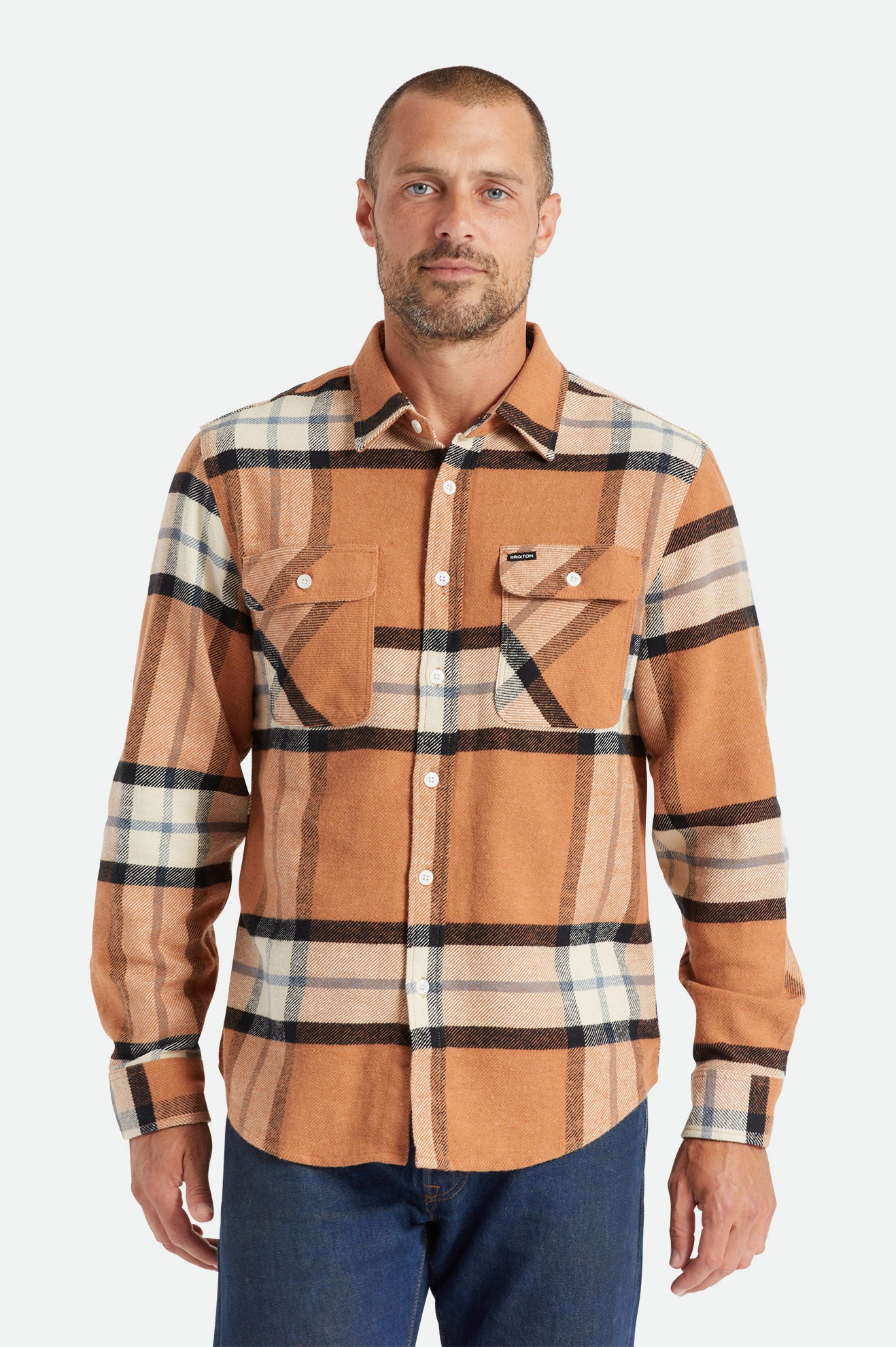 Men's Brixton Bowery L/S Flannels Beige | 3108976-XL