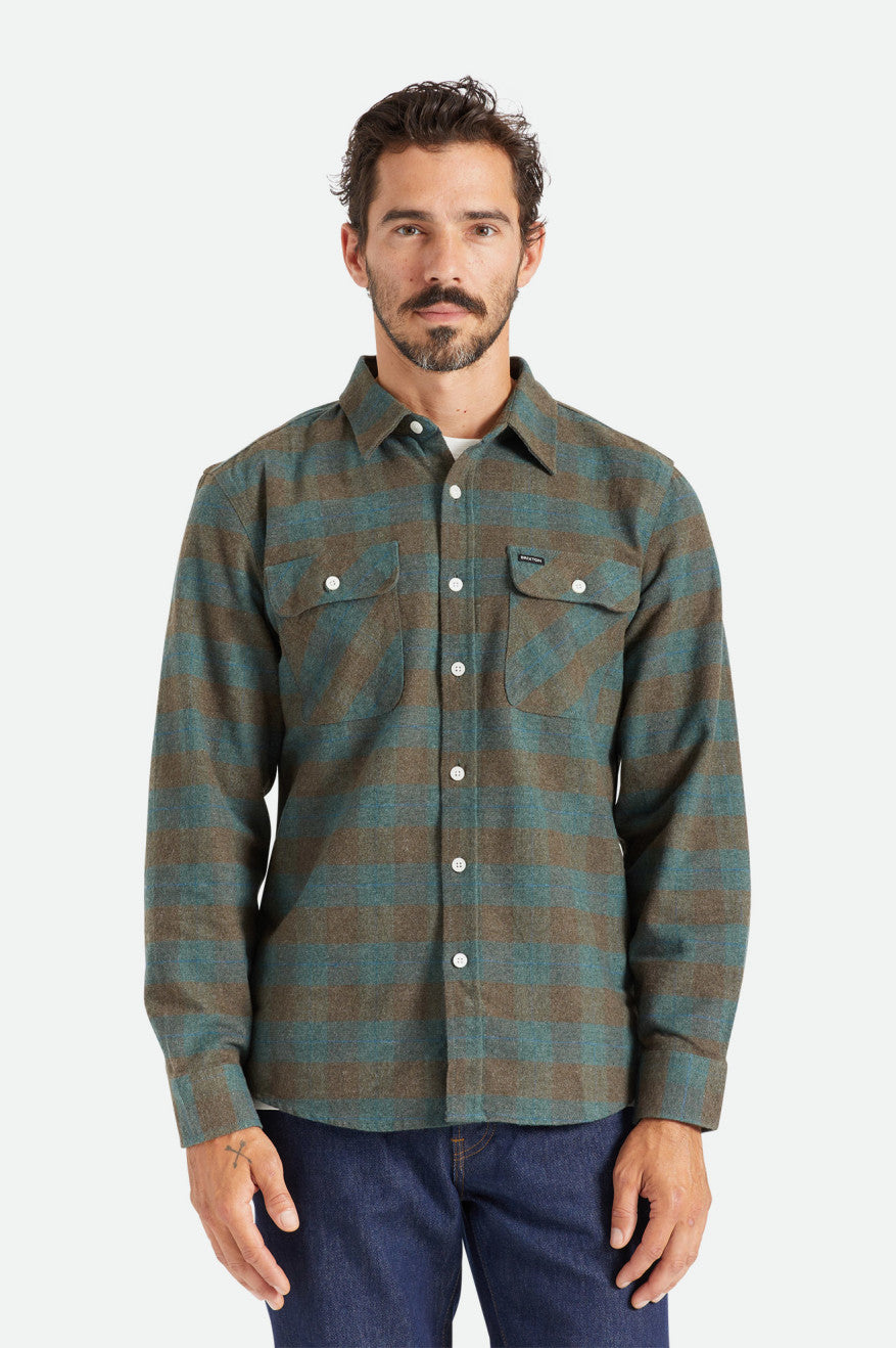 Men's Brixton Bowery L/S Flannels Blue | 1267085-MP