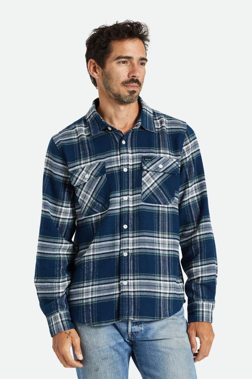 Men's Brixton Bowery L/S Flannels Grey | 2348571-TB