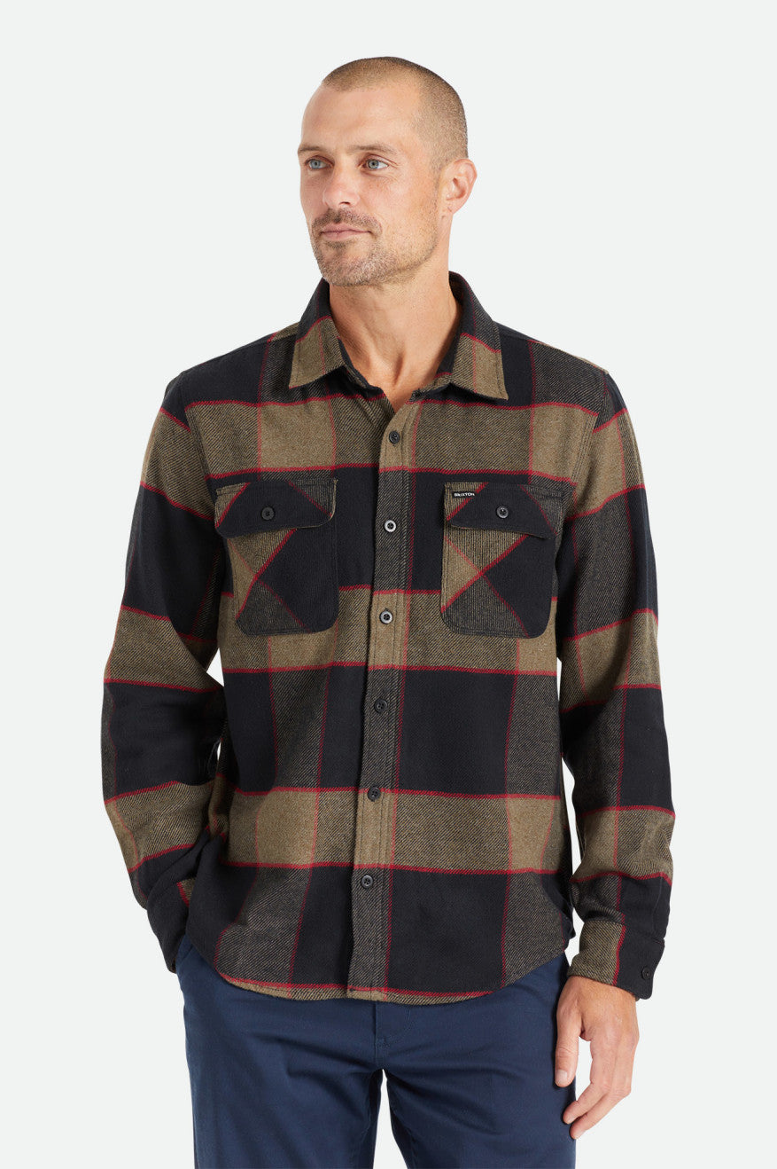 Men's Brixton Bowery L/S Flannels Grey | 6239015-RD