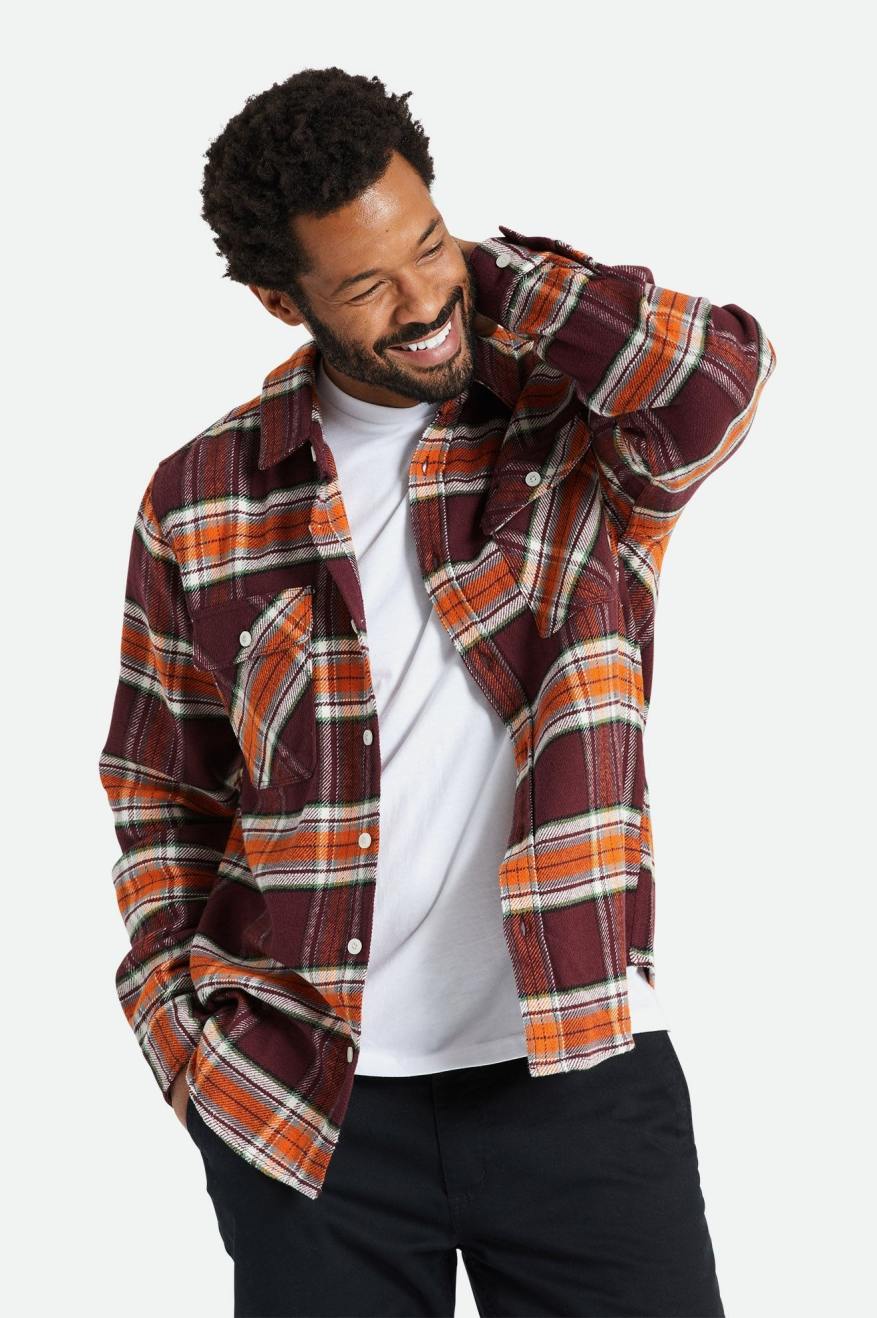 Men's Brixton Bowery L/S Flannels Orange | 9185462-EK