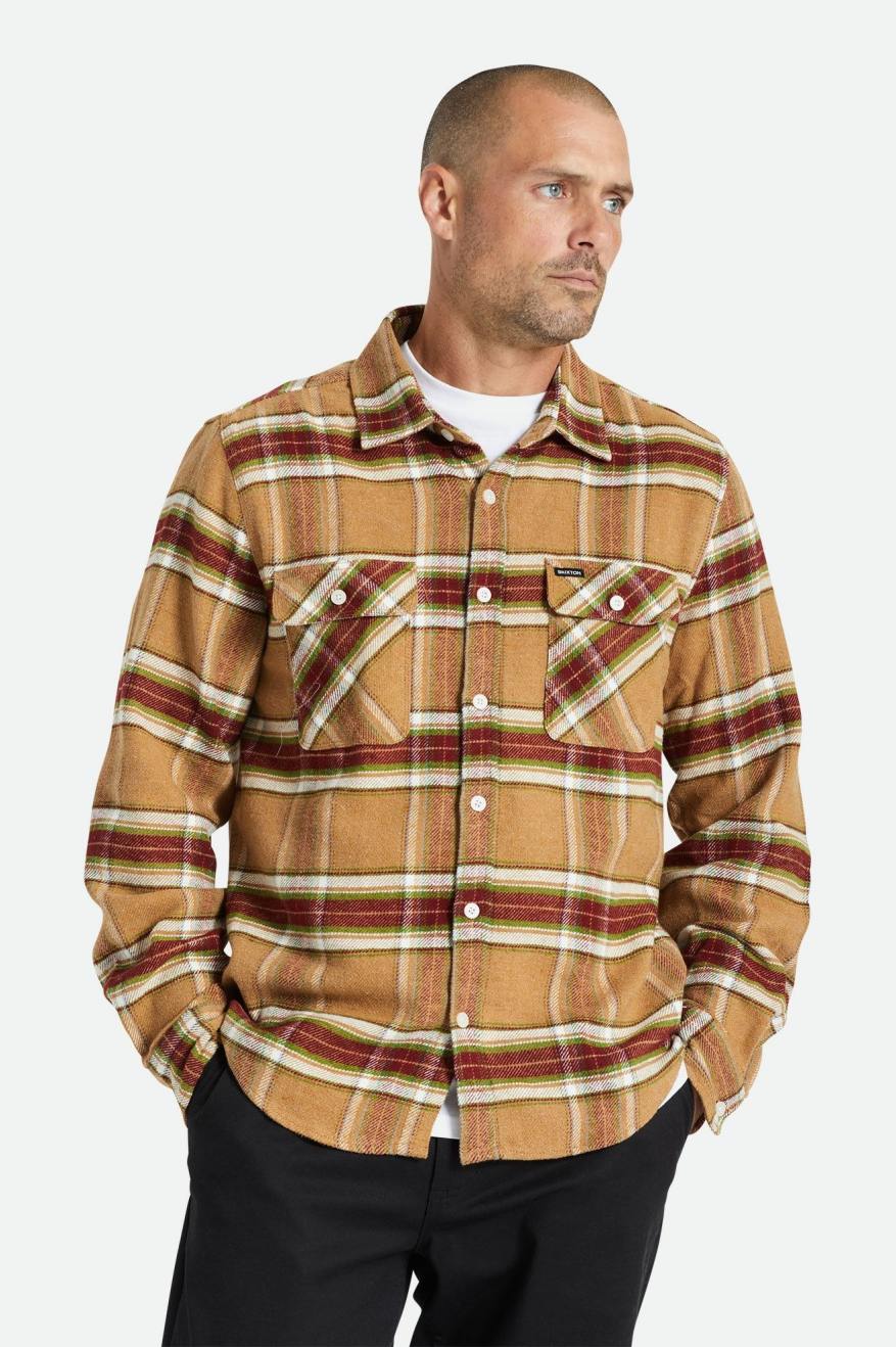 Men's Brixton Bowery L/S Wovens Light Brown | 1346852-JY