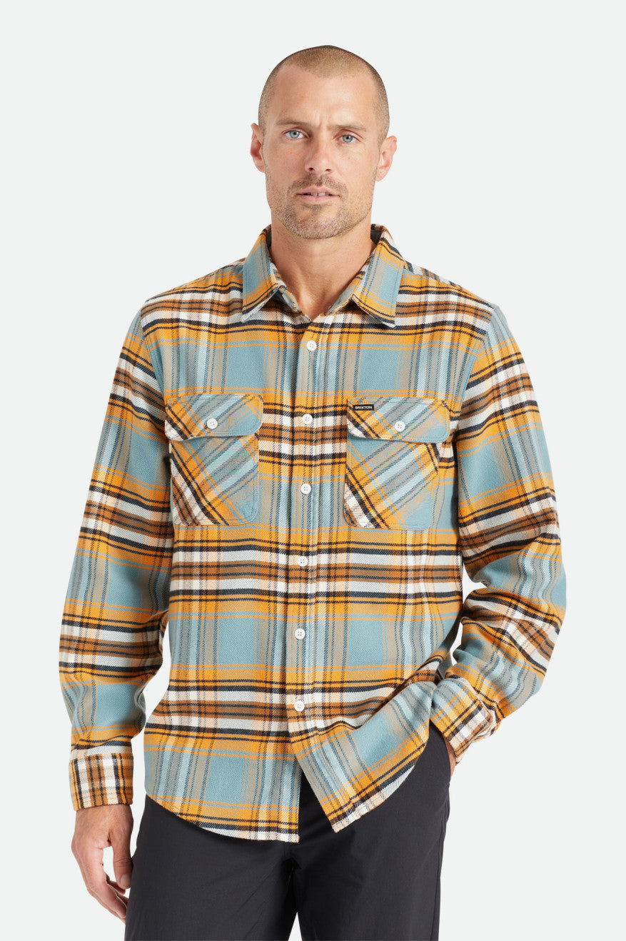 Men's Brixton Bowery Stretch L/S Utility Flannels Orange / White | 2813674-ZH