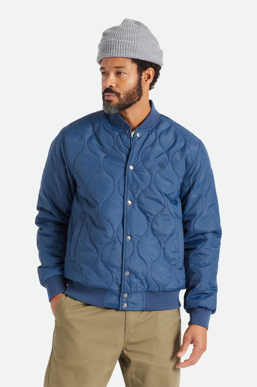 Men's Brixton Dillinger Quilted Bomber Jackets Blue | 3982450-QV