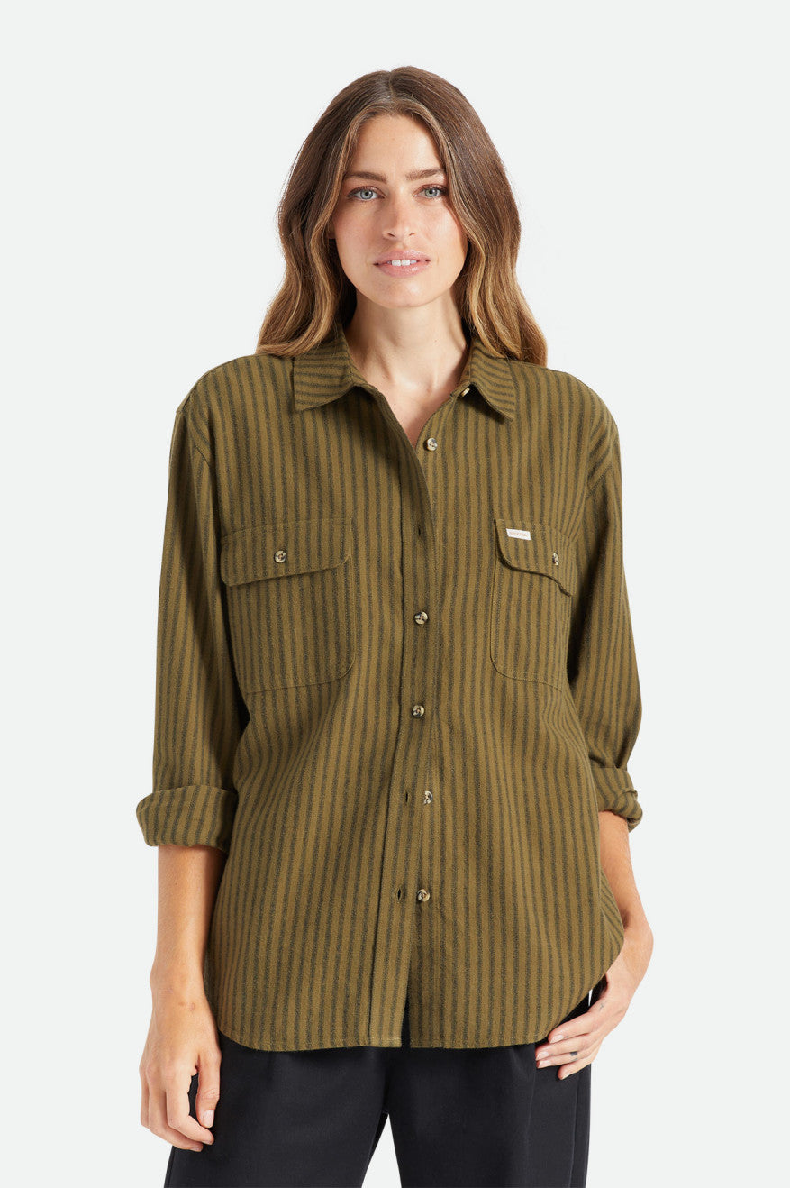 Women's Brixton Bowery Boyfriend L/S Flannels Olive | 3027481-FY