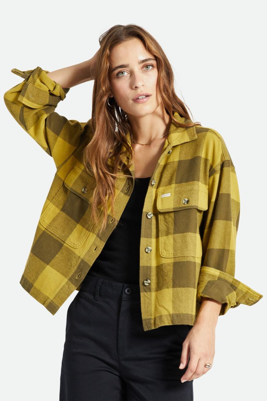 Women's Brixton Bowery L/S Flannels Yellow | 5378169-QB