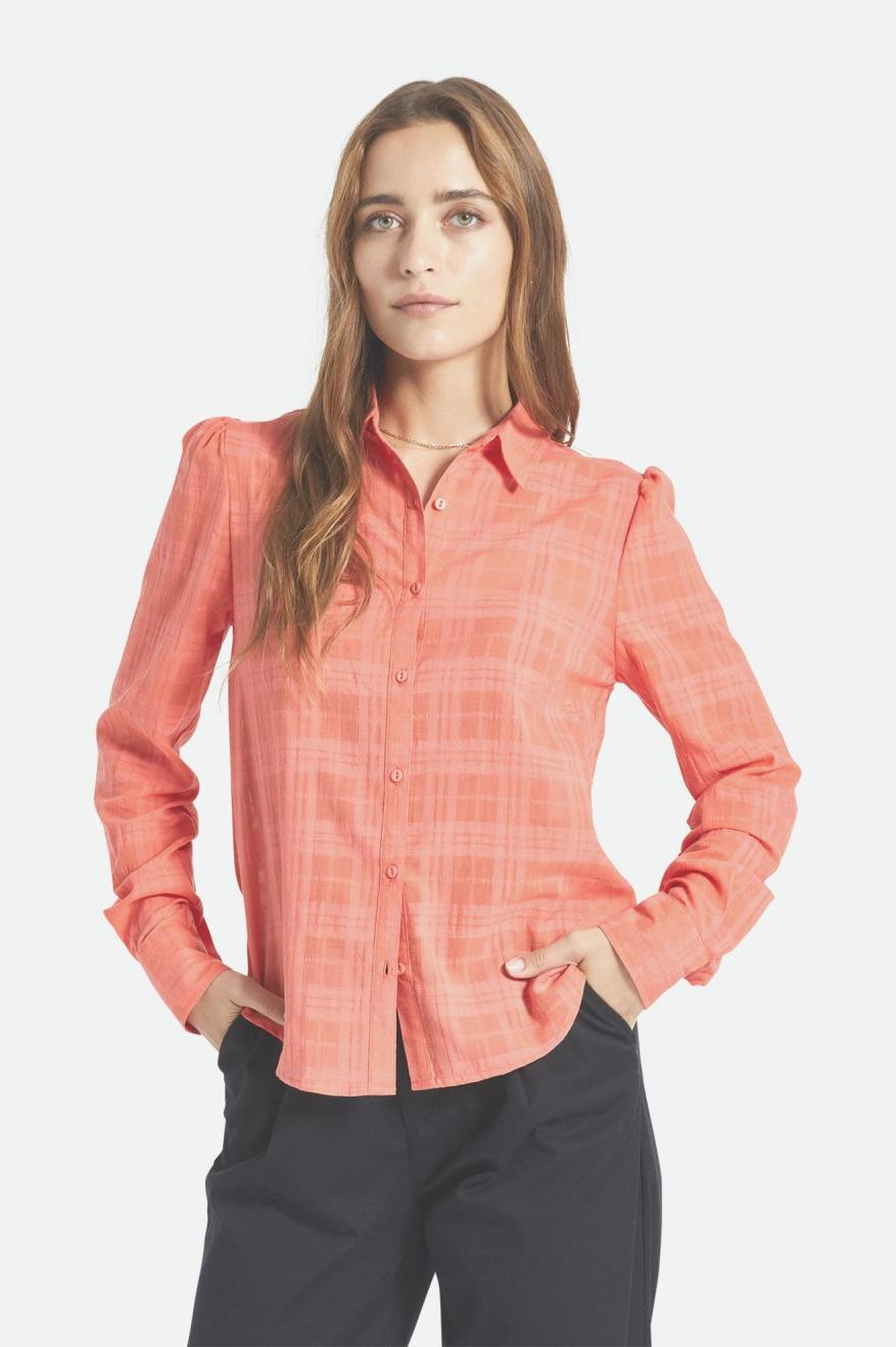 Women's Brixton Leon L/S Woven Tops Deep Coral | 6249170-HM