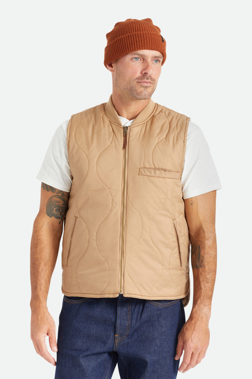 Men's Brixton Abraham Reversible Vest Jackets Beige | 5629713-ND