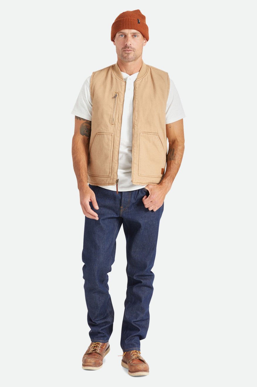 Men's Brixton Abraham Reversible Vest Jackets Beige | 5629713-ND