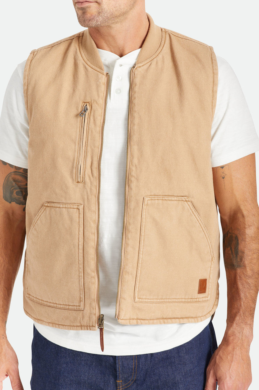 Men's Brixton Abraham Reversible Vest Jackets Beige | 5629713-ND