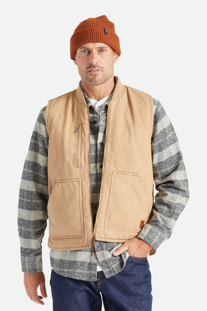 Men's Brixton Abraham Reversible Vest Jackets Beige | 5629713-ND