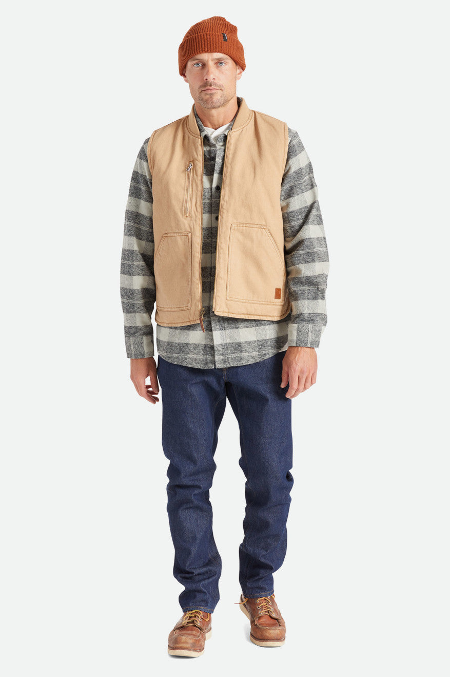 Men's Brixton Abraham Reversible Vest Jackets Beige | 5629713-ND