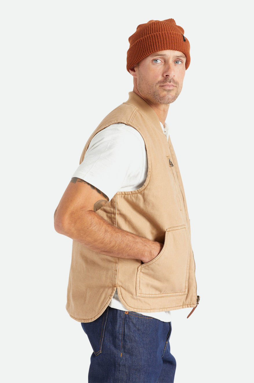 Men's Brixton Abraham Reversible Vest Jackets Beige | 5629713-ND