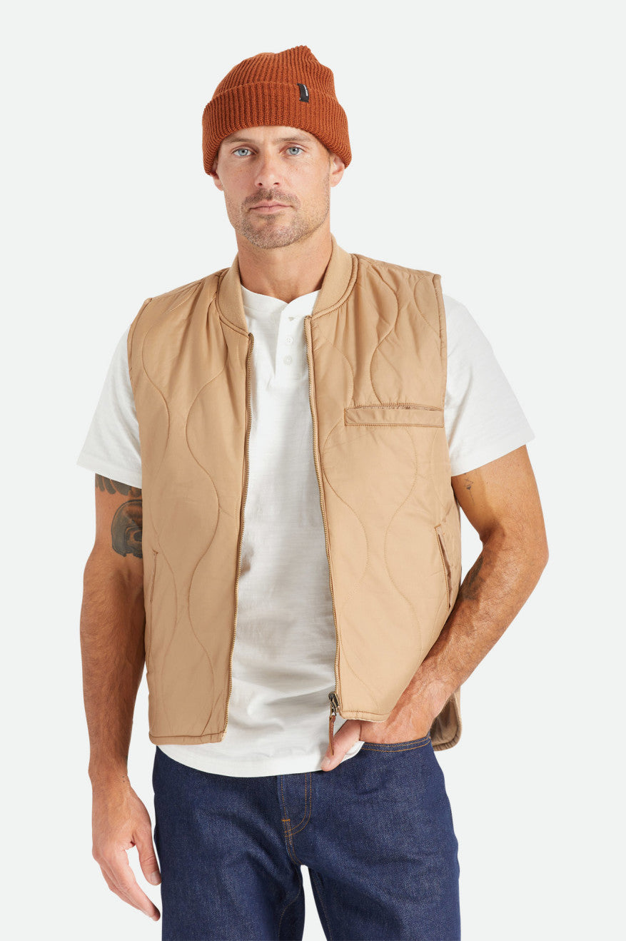 Men's Brixton Abraham Reversible Vest Jackets Beige | 5629713-ND