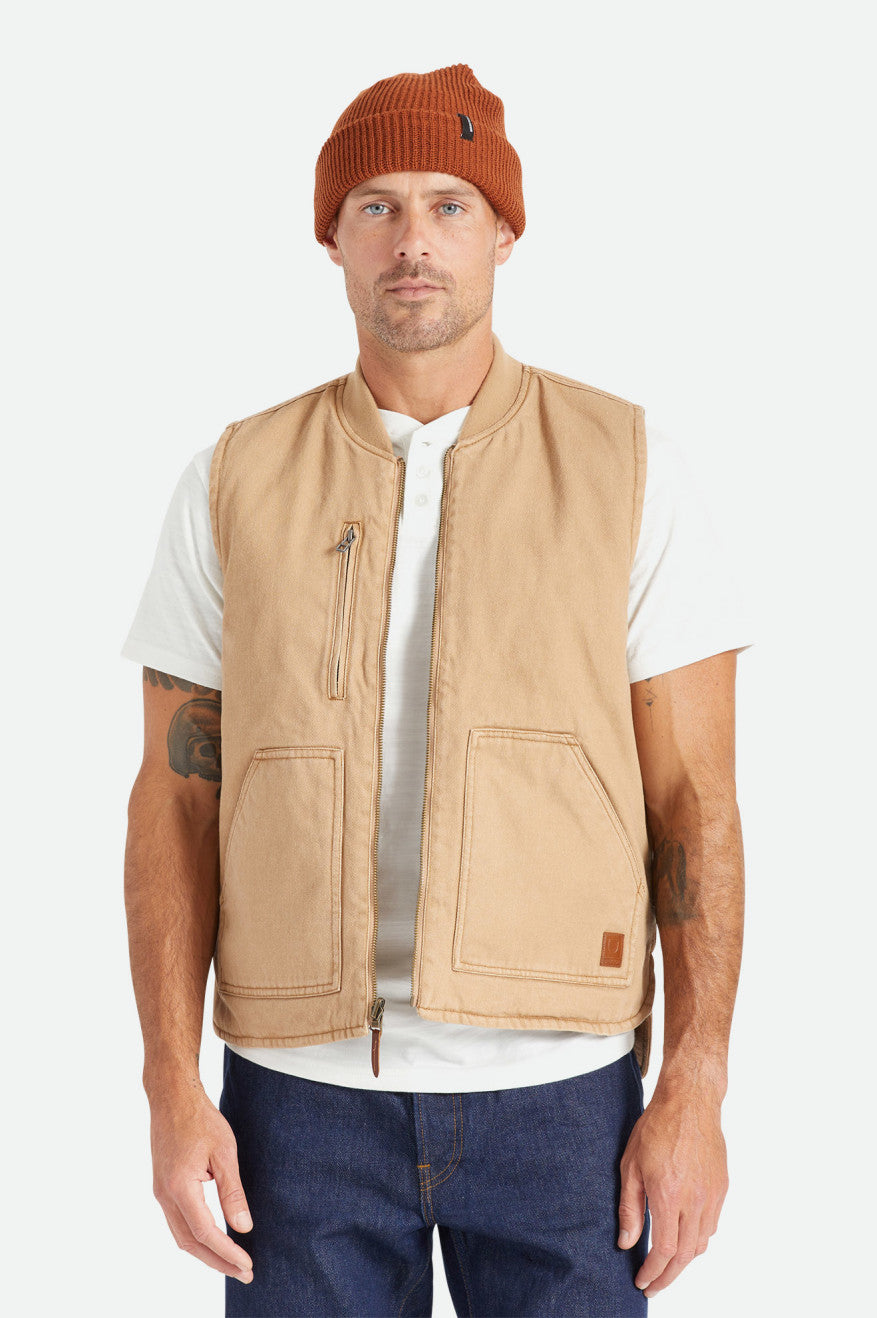 Men\'s Brixton Abraham Reversible Vest Jackets Beige | 5629713-ND