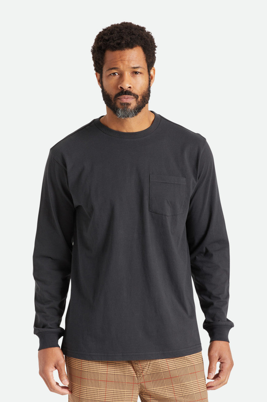 Men\'s Brixton Basic L/S Pocket Tops Black | 5841726-IZ