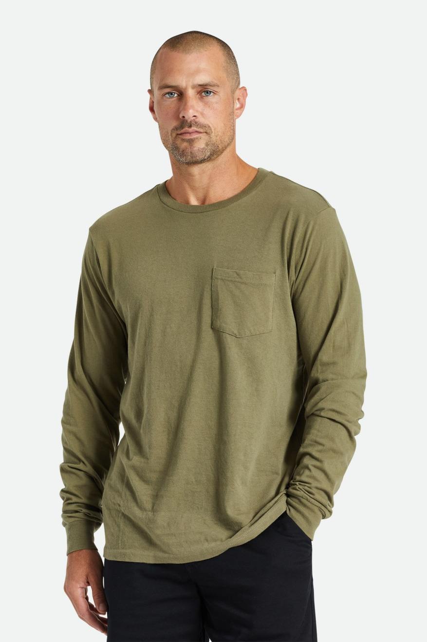 Men\'s Brixton Basic L/S Pocket Tops Olive | 0249381-NO