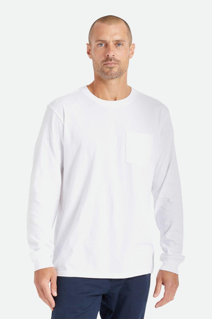 Men\'s Brixton Basic L/S Pocket Tops White | 6941372-CR