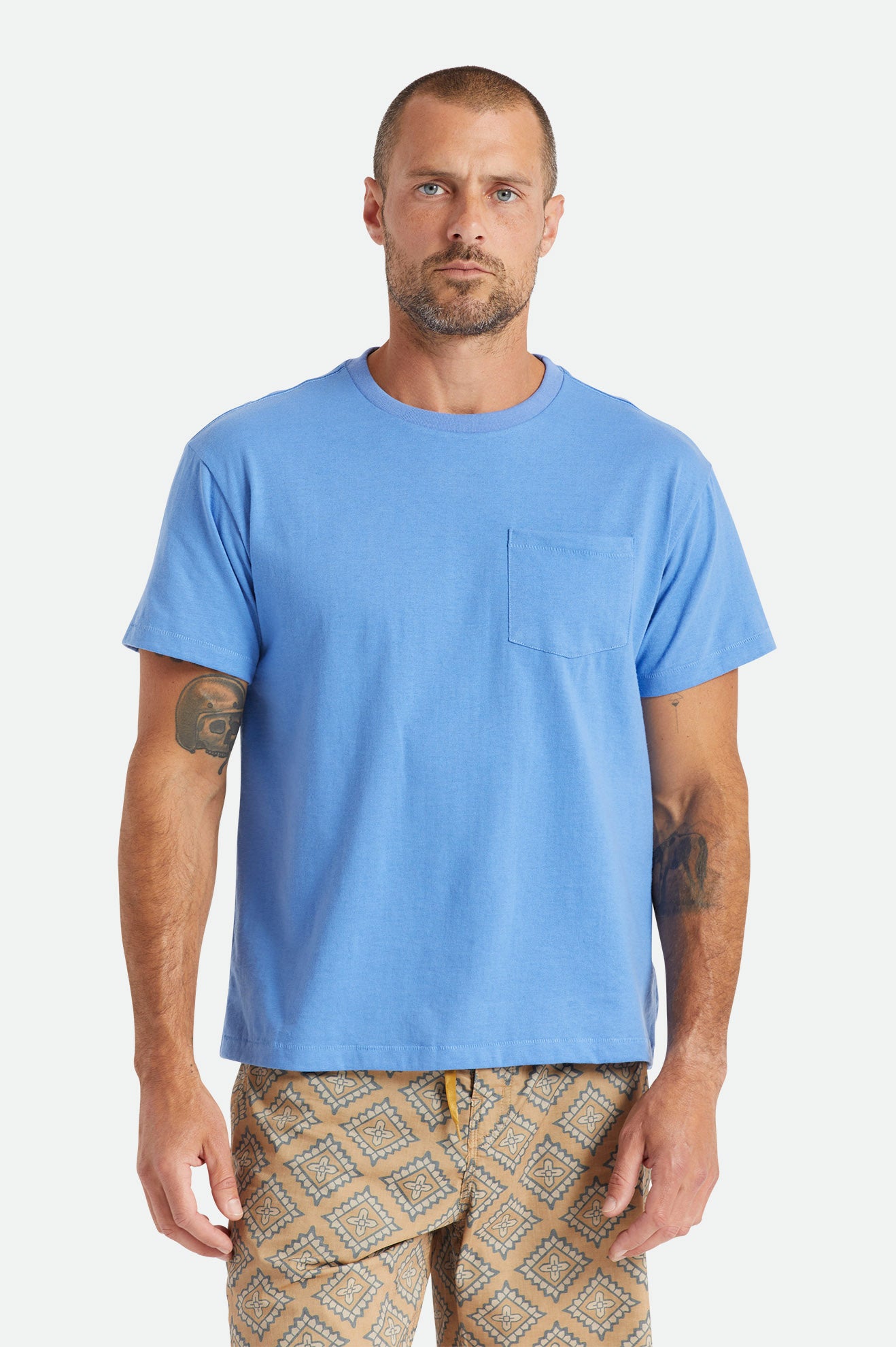 Men\'s Brixton Basic S/S Pocket Tops Blue | 8230419-RA