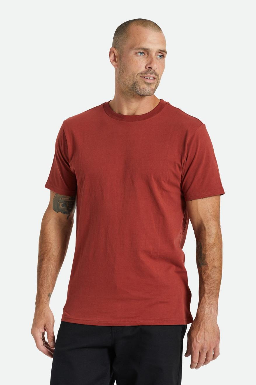 Men\'s Brixton Basic S/S Tailored Tops Red | 4738921-MV