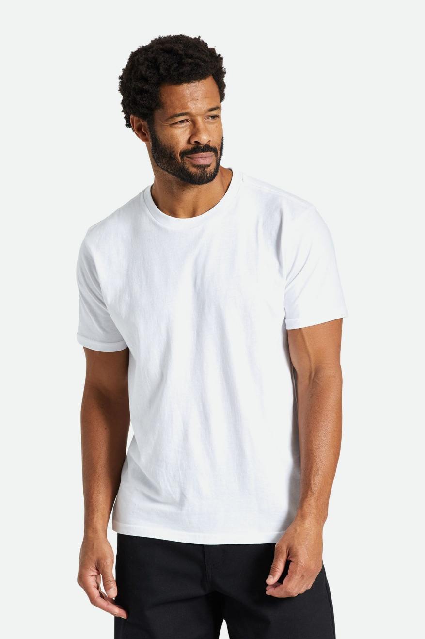 Men\'s Brixton Basic S/S Tailored Tops White | 3571289-VP