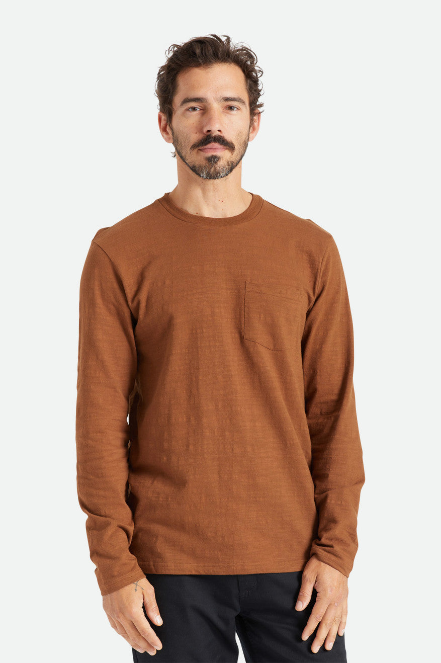 Men\'s Brixton Basic Slub L/S Pocket Knitwear Brown | 0162497-BS