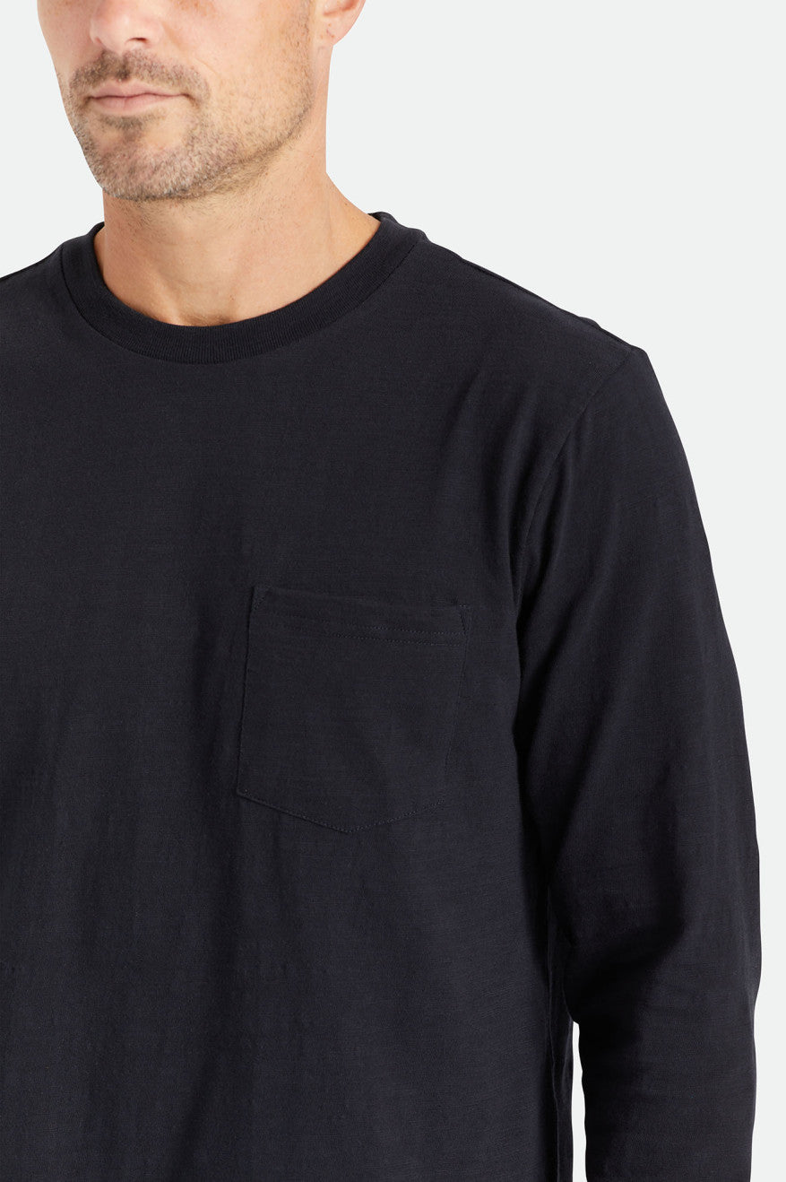 Men's Brixton Basic Slub L/S Pocket Knitwear Black | 3025947-GK