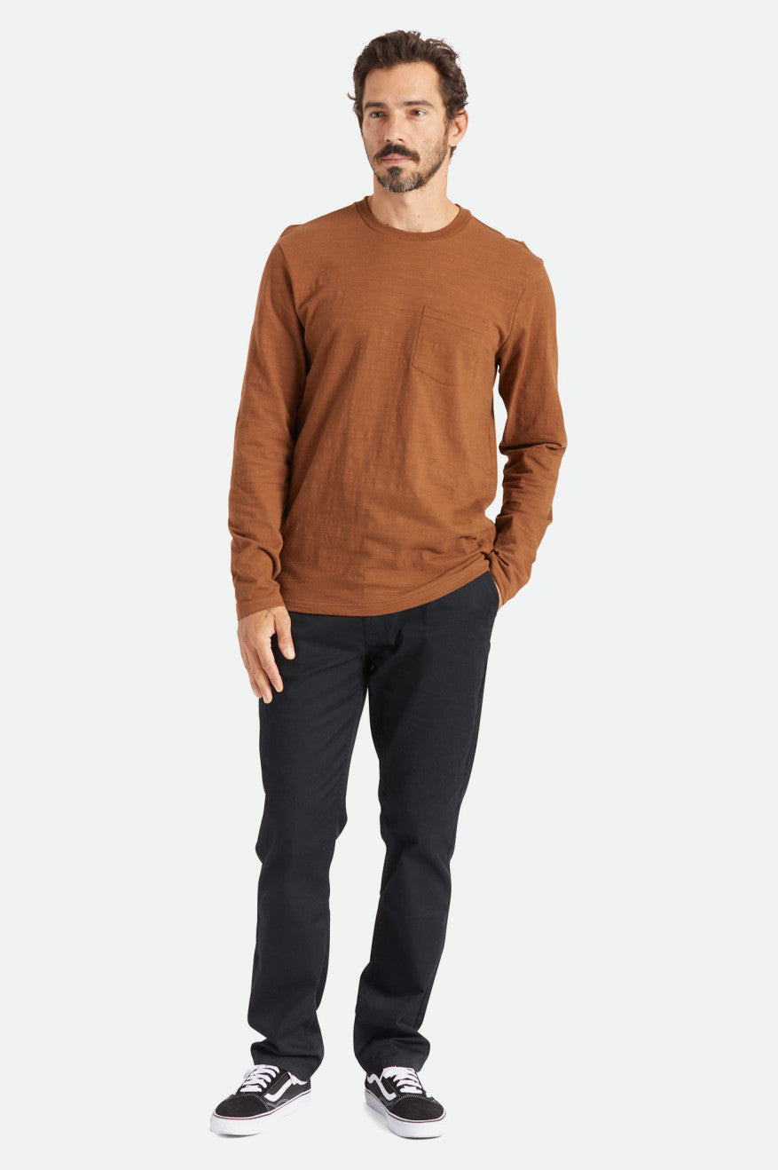 Men's Brixton Basic Slub L/S Pocket Tops Brown | 0478516-SY