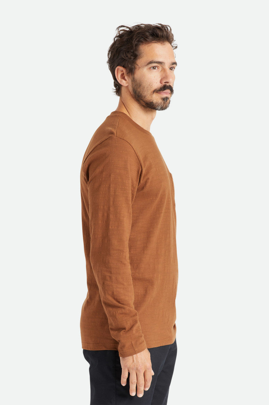 Men's Brixton Basic Slub L/S Pocket Tops Brown | 0478516-SY