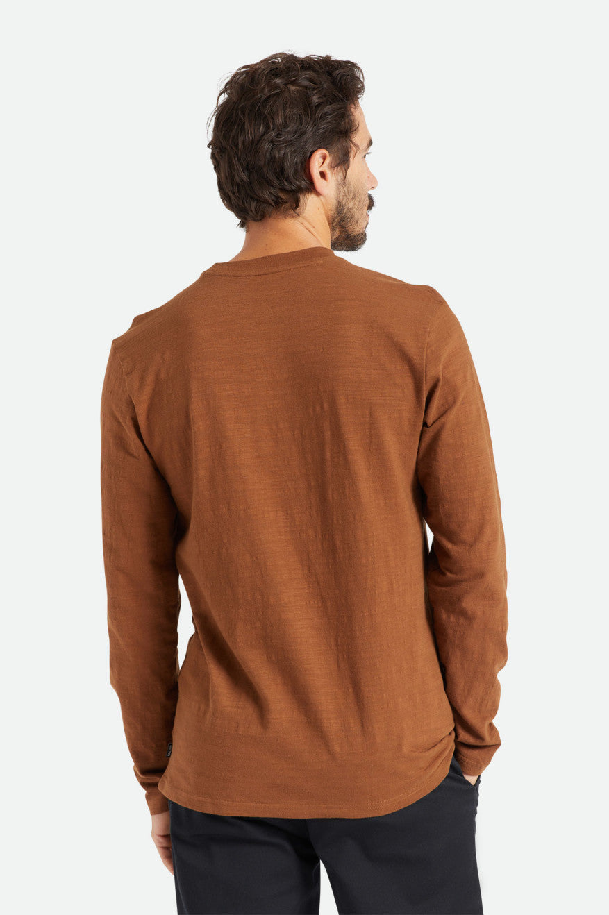 Men's Brixton Basic Slub L/S Pocket Tops Brown | 0478516-SY