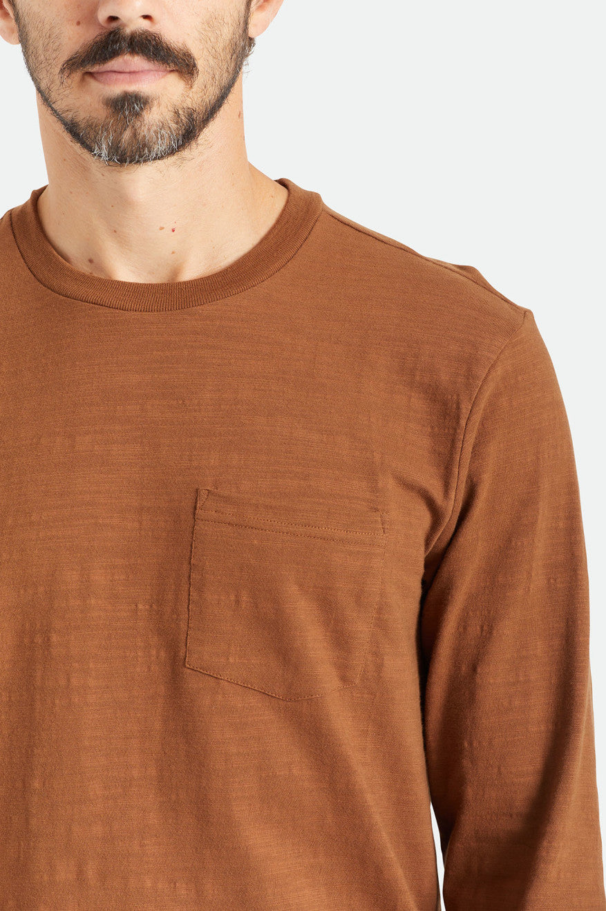 Men's Brixton Basic Slub L/S Pocket Tops Brown | 0478516-SY