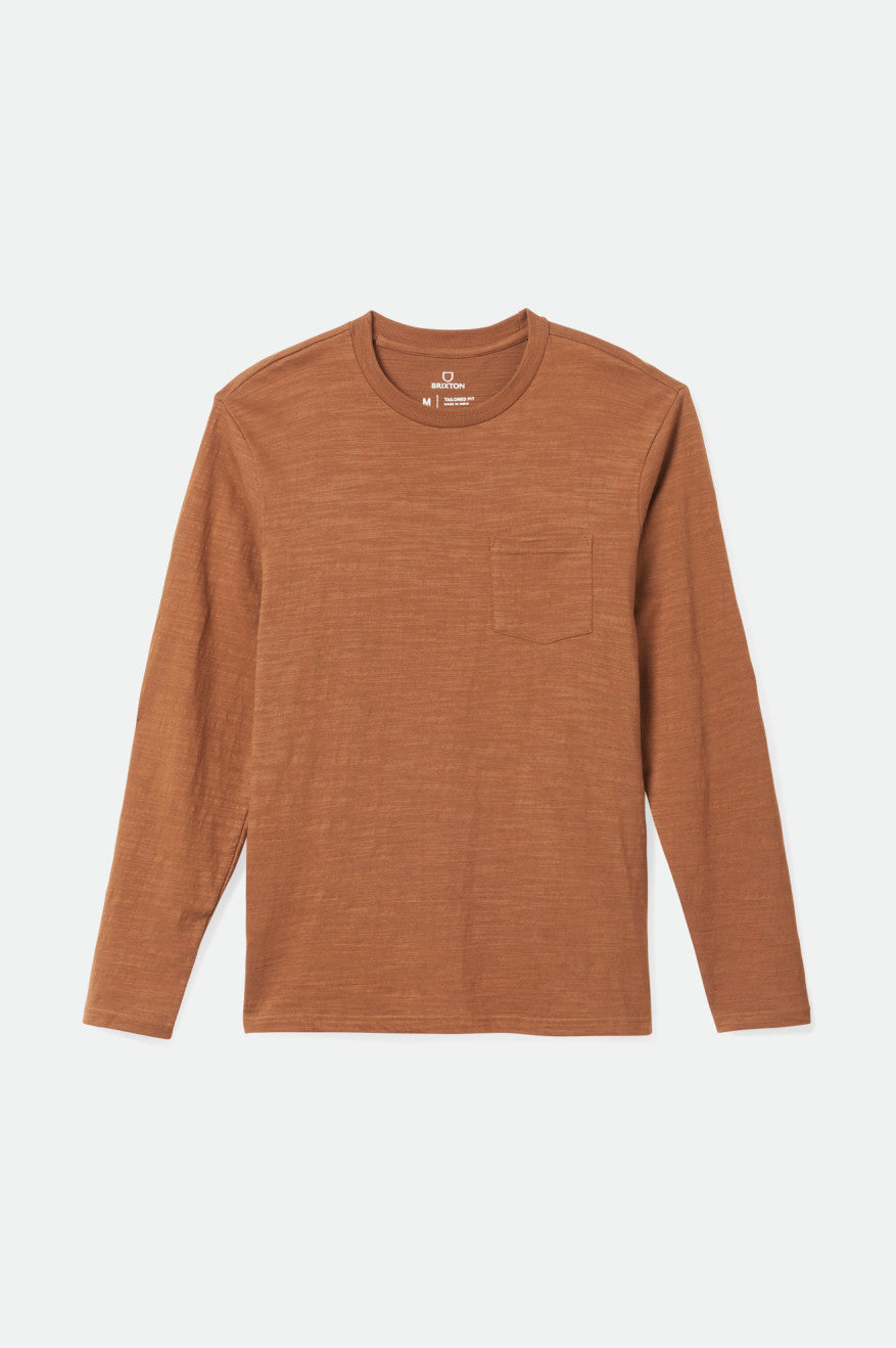 Men's Brixton Basic Slub L/S Pocket Tops Brown | 0478516-SY