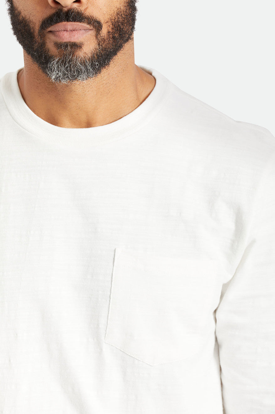 Men's Brixton Basic Slub L/S Pocket Tops White | 8935674-AO