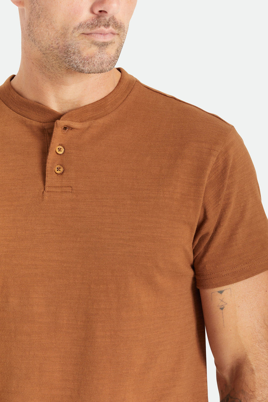 Men's Brixton Basic Slub S/S Henley Knitwear Brown | 2317058-ZQ