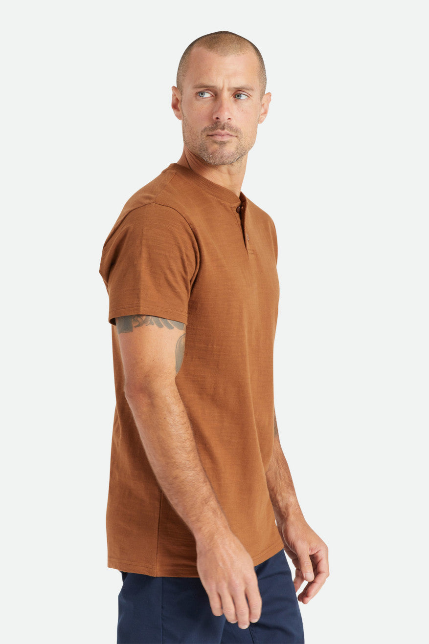 Men's Brixton Basic Slub S/S Henley Knitwear Brown | 2317058-ZQ