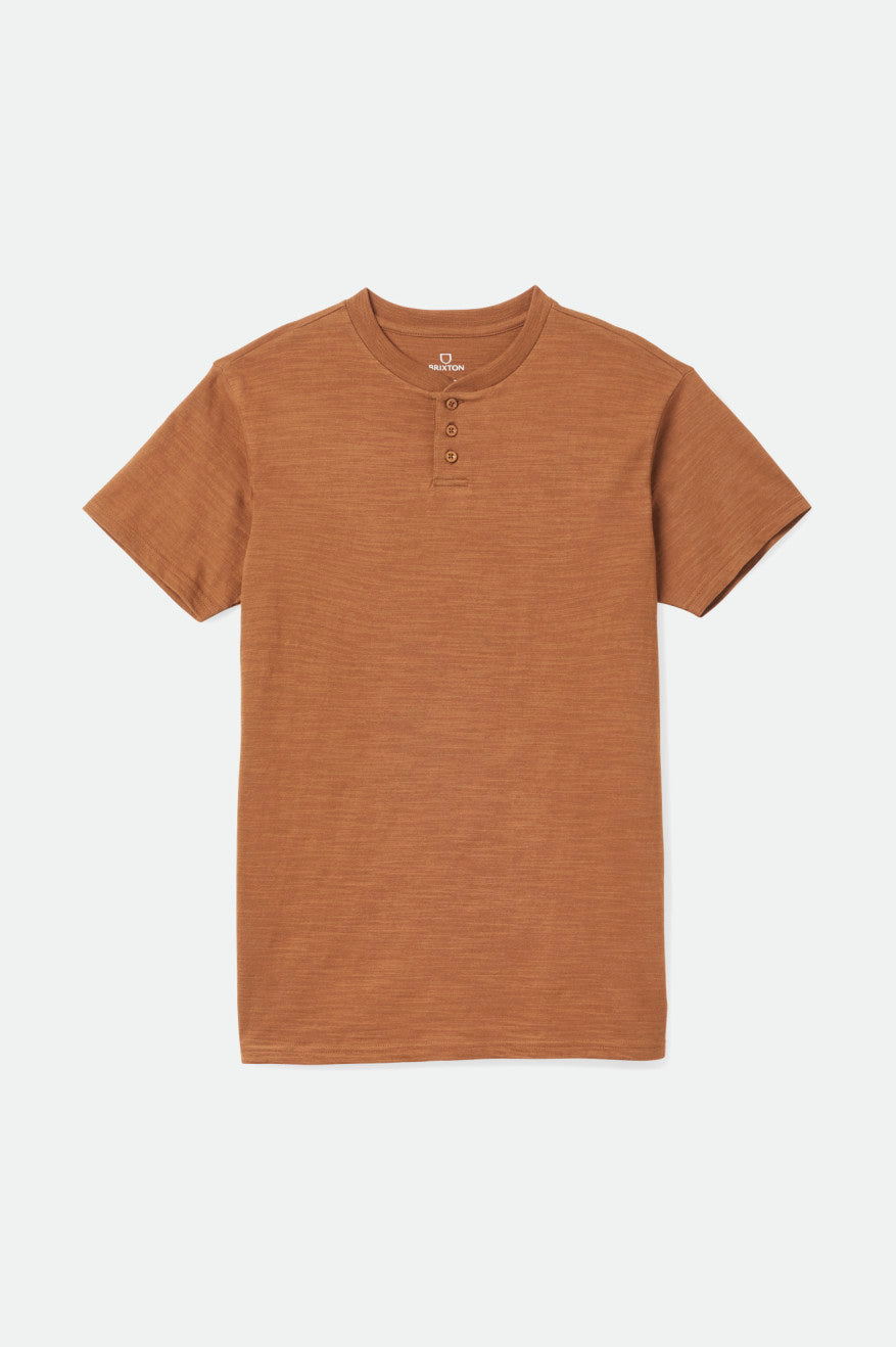 Men's Brixton Basic Slub S/S Henley Knitwear Brown | 2317058-ZQ