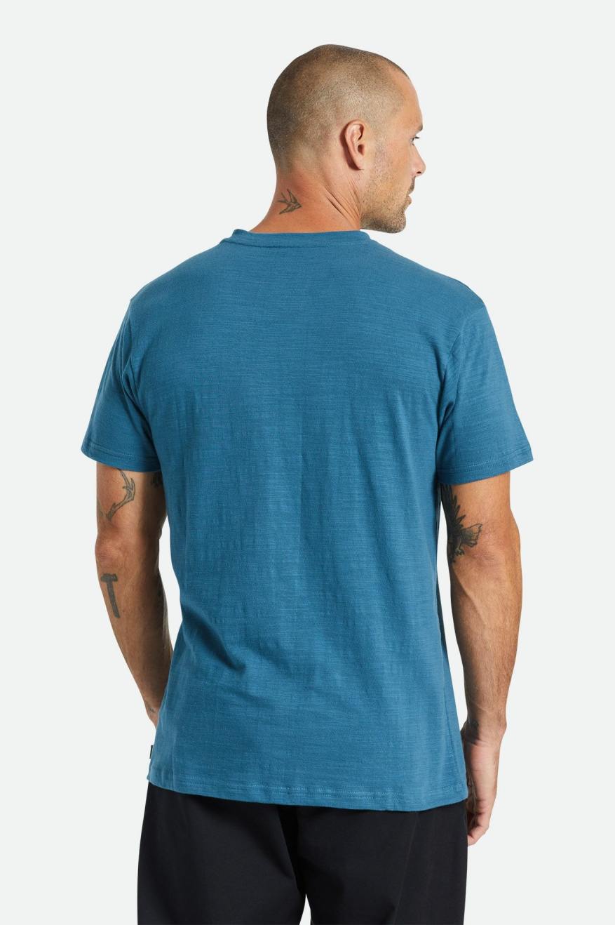 Men's Brixton Basic Slub S/S Henley Knitwear Turquoise | 4385706-JH