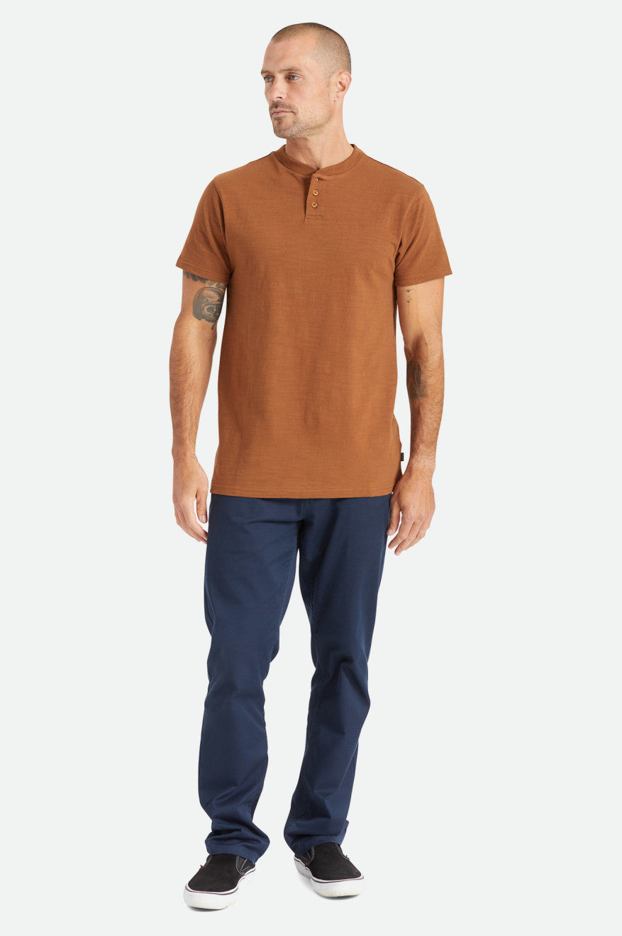 Men's Brixton Basic Slub S/S Henley Tops Brown | 2610945-TZ