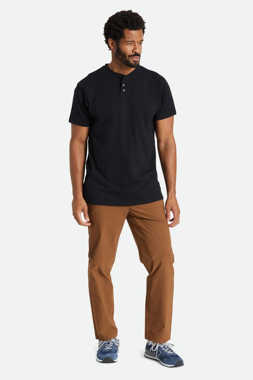 Men's Brixton Basic Slub S/S Henley Tops Black | 2813507-YP